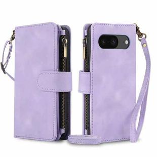 For Google Pixel 8 Dream 9-Card Zipper Wallet RFID Leather Phone Case with Lanyard(Purple)