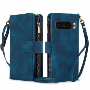 For Google Pixel 8 Pro Dream 9-Card Zipper Wallet RFID Leather Phone Case with Lanyard(Blue)