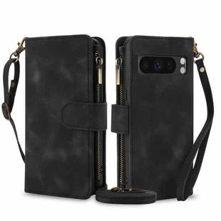 For Google Pixel 8 Pro Dream 9-Card Zipper Wallet RFID Leather Phone Case with Lanyard(Black)