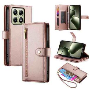 For Xiaomi 14T Nine Card-slot Zipper Wallet Bag Leather Phone Case(Pink)