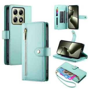 For Xiaomi 14T Nine Card-slot Zipper Wallet Bag Leather Phone Case(Mint Green)