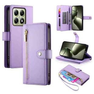 For Xiaomi 14T Nine Card-slot Zipper Wallet Bag Leather Phone Case(Purple)