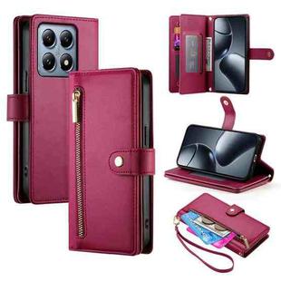 For Xiaomi 14T Pro Nine Card-slot Zipper Wallet Bag Leather Phone Case(Red)