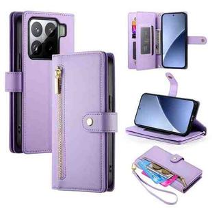 For Xiaomi 15 Nine Card-slot Zipper Wallet Bag Leather Phone Case(Purple)