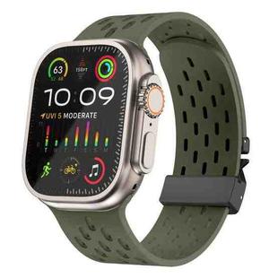 For Apple Watch 46mm / 49mm / 45mm / 44mm Mesh Silicone Buckle Watch Band(Army Green)