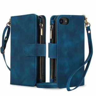 For iPhone 7 / 8 / SE 2022 Dream 9-Card Zipper Wallet RFID Leather Phone Case with Lanyard(Blue)