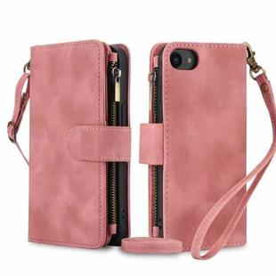 For iPhone 7 / 8 / SE 2022 Dream 9-Card Zipper Wallet RFID Leather Phone Case with Lanyard(Rose Gold)