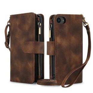 For iPhone 7 / 8 / SE 2022 Dream 9-Card Zipper Wallet RFID Leather Phone Case with Lanyard(Brown)
