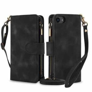 For iPhone 7 / 8 / SE 2022 Dream 9-Card Zipper Wallet RFID Leather Phone Case with Lanyard(Black)
