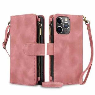 For iPhone 11 Pro Dream 9-Card Zipper Wallet RFID Leather Phone Case with Lanyard(Rose Gold)