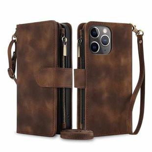 For iPhone 11 Pro Dream 9-Card Zipper Wallet RFID Leather Phone Case with Lanyard(Brown)