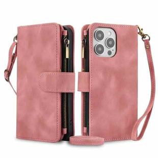 For iPhone 12 Pro Dream 9-Card Zipper Wallet RFID Leather Phone Case with Lanyard(Rose Gold)