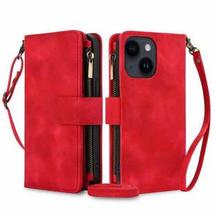 For iPhone 13 mini Dream 9-Card Zipper Wallet RFID Leather Phone Case with Lanyard(Red)