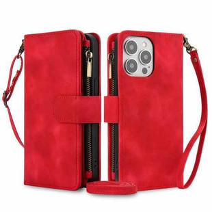 For iPhone 13 Pro Dream 9-Card Zipper Wallet RFID Leather Phone Case with Lanyard(Red)