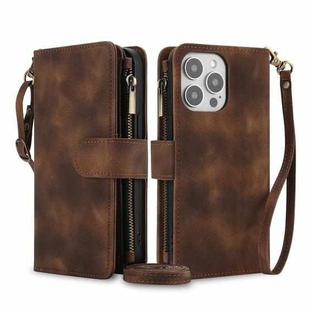 For iPhone 13 Pro Max Dream 9-Card Zipper Wallet RFID Leather Phone Case with Lanyard(Brown)