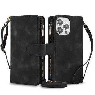 For iPhone 14 Pro Dream 9-Card Zipper Wallet RFID Leather Phone Case with Lanyard(Black)