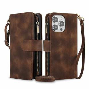 For iPhone 16 Pro Dream 9-Card Zipper Wallet RFID Leather Phone Case with Lanyard(Brown)