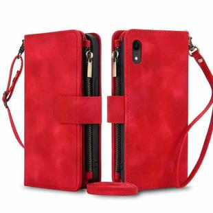 For iPhone XR Dream 9-Card Zipper Wallet RFID Leather Phone Case with Lanyard(Red)