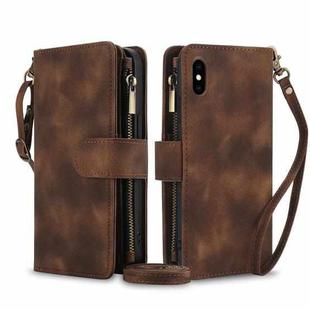 For iPhone XS / X Dream 9-Card Zipper Wallet RFID Leather Phone Case with Lanyard(Brown)