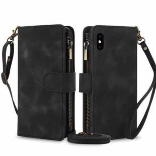 For iPhone XS / X Dream 9-Card Zipper Wallet RFID Leather Phone Case with Lanyard(Black)