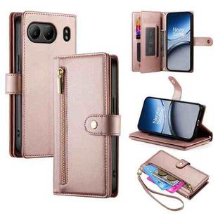 For OnePlus Nord 4 5G Nine Card-slot Zipper Wallet Bag Leather Phone Case(Pink)