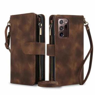 For Samsung Galaxy S20 FE Dream 9-Card Zipper Wallet RFID Leather Phone Case with Lanyard(Brown)