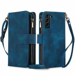 For Samsung Galaxy S21 5G Dream 9-Card Zipper Wallet RFID Leather Phone Case with Lanyard(Blue)