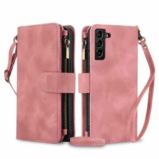 For Samsung Galaxy S21+ 5G Dream 9-Card Zipper Wallet RFID Leather Phone Case with Lanyard(Rose Gold)