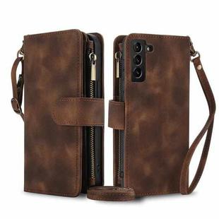 For Samsung Galaxy S21+ 5G Dream 9-Card Zipper Wallet RFID Leather Phone Case with Lanyard(Brown)