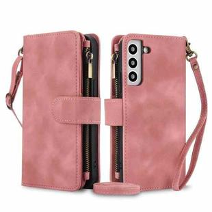 For Samsung Galaxy S22 5G Dream 9-Card Zipper Wallet RFID Leather Phone Case with Lanyard(Rose Gold)