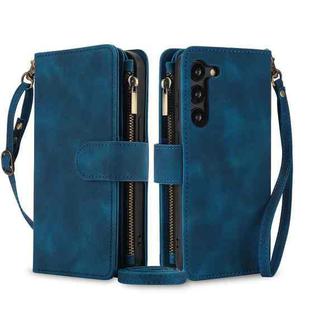 For Samsung Galaxy S23 5G Dream 9-Card Zipper Wallet RFID Leather Phone Case with Lanyard(Blue)