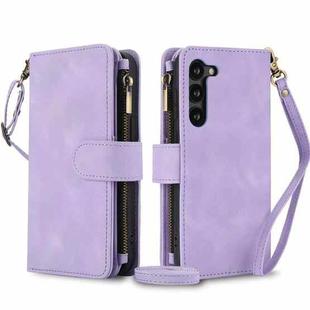 For Samsung Galaxy S23 5G Dream 9-Card Zipper Wallet RFID Leather Phone Case with Lanyard(Purple)