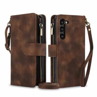 For Samsung Galaxy S23+ 5G Dream 9-Card Zipper Wallet RFID Leather Phone Case with Lanyard(Brown)