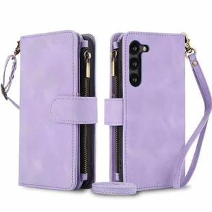 For Samsung Galaxy S23+ 5G Dream 9-Card Zipper Wallet RFID Leather Phone Case with Lanyard(Purple)