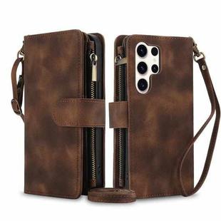 For Samsung Galaxy S23 Ultra 5G Dream 9-Card Zipper Wallet RFID Leather Phone Case with Lanyard(Brown)