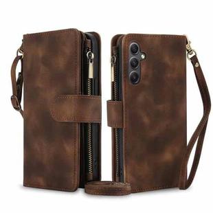 For Samsung Galaxy S24 5G Dream 9-Card Zipper Wallet RFID Leather Phone Case with Lanyard(Brown)