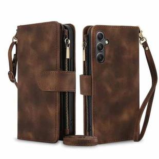 For Samsung Galaxy S24+ 5G Dream 9-Card Zipper Wallet RFID Leather Phone Case with Lanyard(Brown)