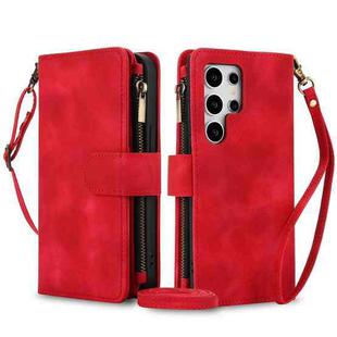 For Samsung Galaxy S24 Ultra Dream 9-Card Zipper Wallet RFID Leather Phone Case with Lanyard(Red)