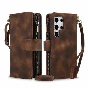 For Samsung Galaxy S24 Ultra Dream 9-Card Zipper Wallet RFID Leather Phone Case with Lanyard(Brown)