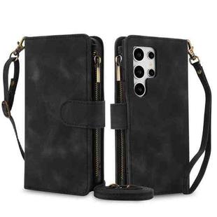 For Samsung Galaxy S24 Ultra Dream 9-Card Zipper Wallet RFID Leather Phone Case with Lanyard(Black)