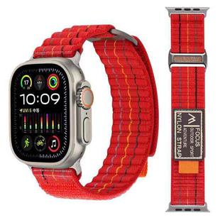 For Apple Watch 46mm / 49mm / 45mm / 44mm Dual-section Sports Nylon Loop Watch Band(Red)