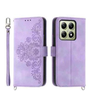 For Xiaomi 14T Skin Feel Flowers Embossed Wallet Leather Phone Case(Purple)