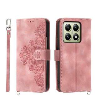 For Xiaomi 14T Skin Feel Flowers Embossed Wallet Leather Phone Case(Pink)