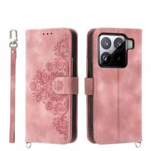 For Xiaomi 15 Skin Feel Flowers Embossed Wallet Leather Phone Case(Pink)