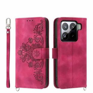 For Xiaomi 15 Skin Feel Flowers Embossed Wallet Leather Phone Case(Wine Red)
