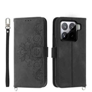 For Xiaomi 15 Skin Feel Flowers Embossed Wallet Leather Phone Case(Black)