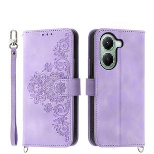 For Xiaomi Poco X7 Pro / Redmi Turbo 4 Skin Feel Flowers Embossed Wallet Leather Phone Case(Purple)