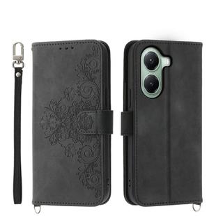 For Xiaomi Poco X7 Pro / Redmi Turbo 4 Skin Feel Flowers Embossed Wallet Leather Phone Case(Black)