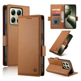 For Xiaomi 14T Side Buckle Magnetic Frosted Leather Phone Case(Brown)