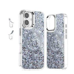 For iPhone 16 Epoxy Glitter MagSafe Magnetic TPU Phone Case(White)